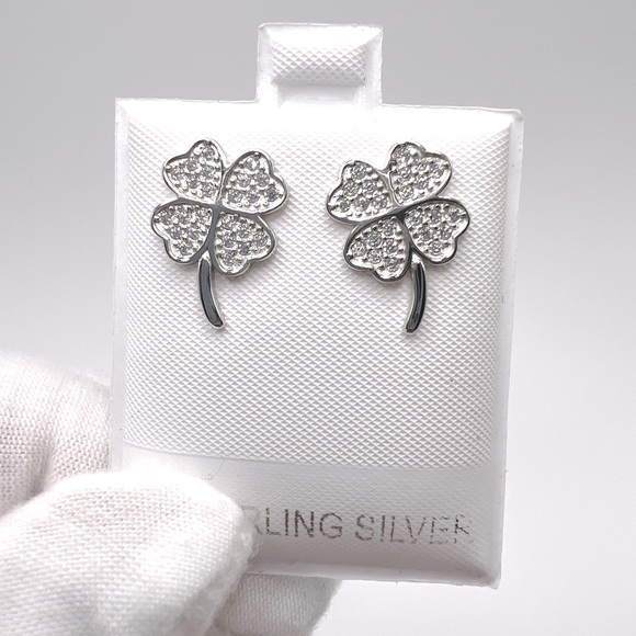 Sale $12 Firm! .925 Sterling 4 Leaf Clover Micro Pave Earrings - Picture 4 of 12